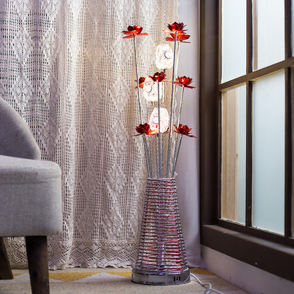 Conical Aluminum Standing Lamp Decorative LED Bedroom Floor Reading Light with Rose and Oval Design Red Clearhalo 'Floor Lamps' 'Lamps' Lighting' 1290275