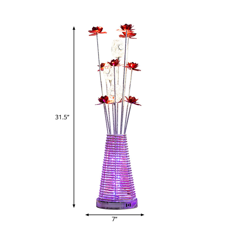 Conical Aluminum Standing Lamp Decorative LED Bedroom Floor Reading Light with Rose and Oval Design Clearhalo 'Floor Lamps' 'Lamps' Lighting' 1290278