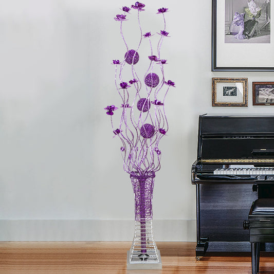 Purple LED Floor Lamp Art Decor Aluminum Pagoda Flower Floor Standing Light with Twig Design Clearhalo 'Floor Lamps' 'Lamps' Lighting' 1290280