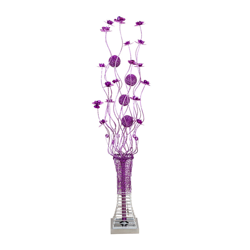 Purple LED Floor Lamp Art Decor Aluminum Pagoda Flower Floor Standing Light with Twig Design Clearhalo 'Floor Lamps' 'Lamps' Lighting' 1290281