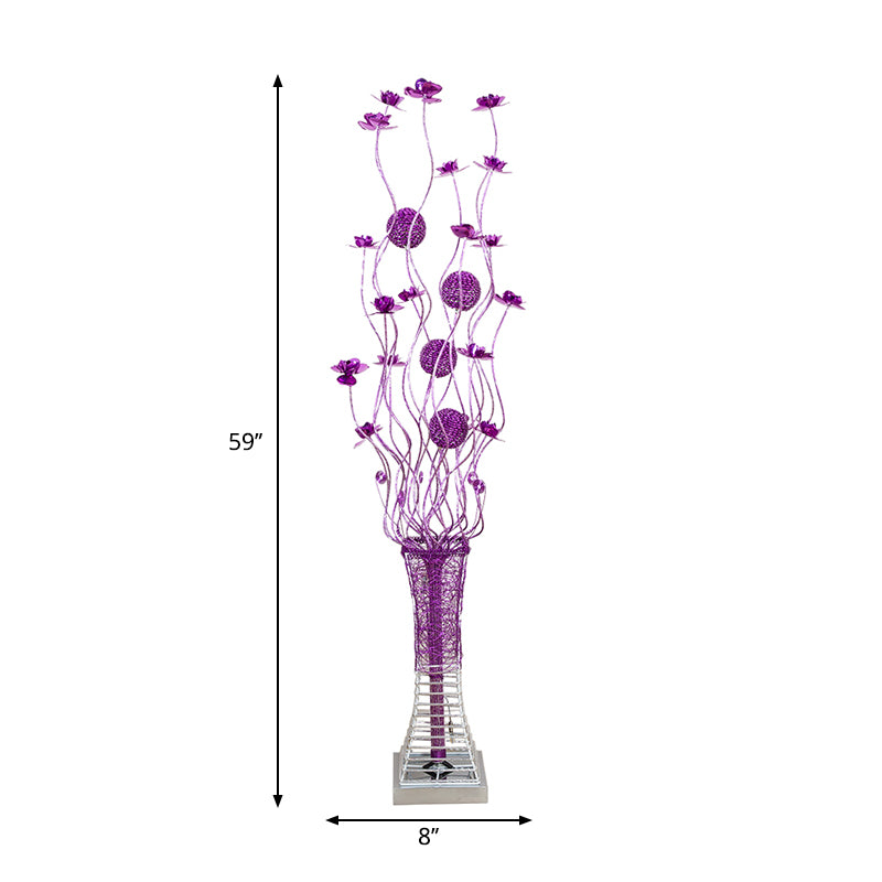 Purple LED Floor Lamp Art Decor Aluminum Pagoda Flower Floor Standing Light with Twig Design Clearhalo 'Floor Lamps' 'Lamps' Lighting' 1290282