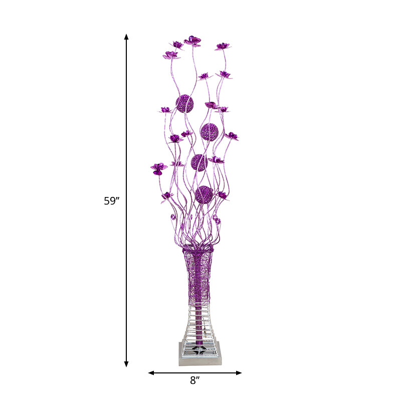 Purple LED Floor Lamp Art Decor Aluminum Pagoda Flower Floor Standing Light with Twig Design Clearhalo 'Floor Lamps' 'Lamps' Lighting' 1290282
