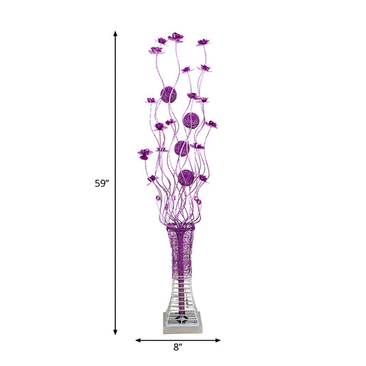 Purple LED Floor Lamp Art Decor Aluminum Pagoda Flower Floor Standing Light with Twig Design Clearhalo 'Floor Lamps' 'Lamps' Lighting' 1290282