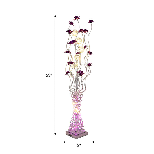 Metal Purple Floral Standing Light Tree Branch LED Decorative Floor Reading Lamp with Hollowed Trapezoid Base Clearhalo 'Floor Lamps' 'Lamps' Lighting' 1290286
