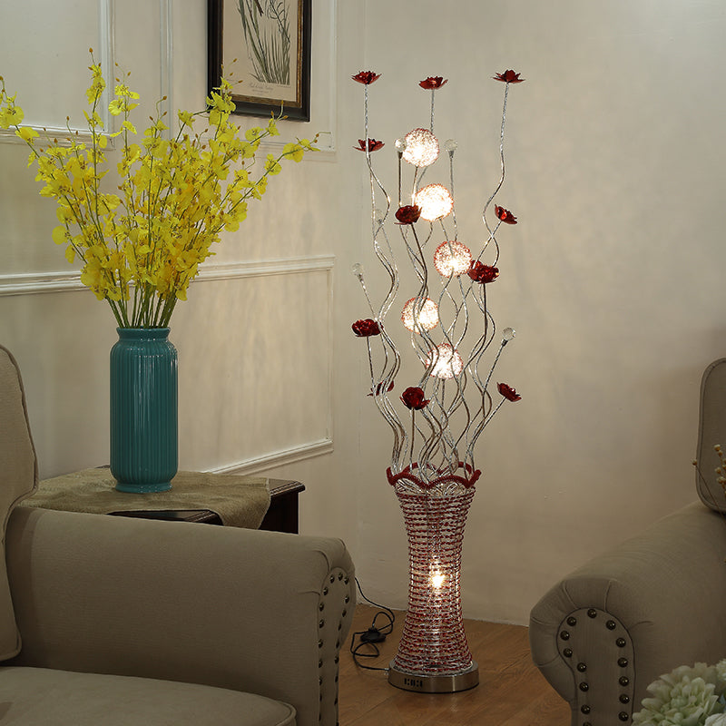 LED Vine Standing Floor Light Decorative Pleated Vase Aluminum Floor Reading Lamp in Red Red Clearhalo 'Floor Lamps' 'Lamps' Lighting' 1290299