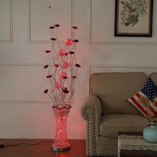 LED Vine Standing Floor Light Decorative Pleated Vase Aluminum Floor Reading Lamp in Red Clearhalo 'Floor Lamps' 'Lamps' Lighting' 1290300