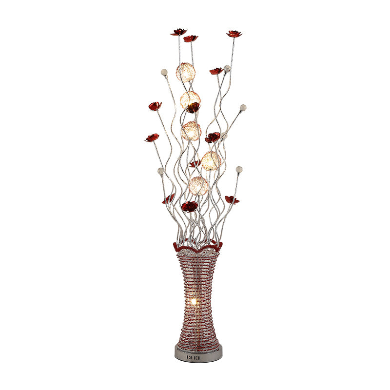 LED Vine Standing Floor Light Decorative Pleated Vase Aluminum Floor Reading Lamp in Red Clearhalo 'Floor Lamps' 'Lamps' Lighting' 1290301