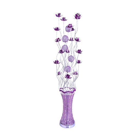 Purple LED Floral Floor Lamp Art Decor Aluminum Vase-Shaped Decorative Standing Floor Light with Twig Design Clearhalo 'Floor Lamps' 'Lamps' Lighting' 1290305
