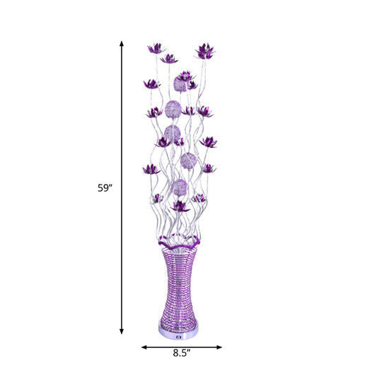 Purple LED Floral Floor Lamp Art Decor Aluminum Vase-Shaped Decorative Standing Floor Light with Twig Design Clearhalo 'Floor Lamps' 'Lamps' Lighting' 1290306
