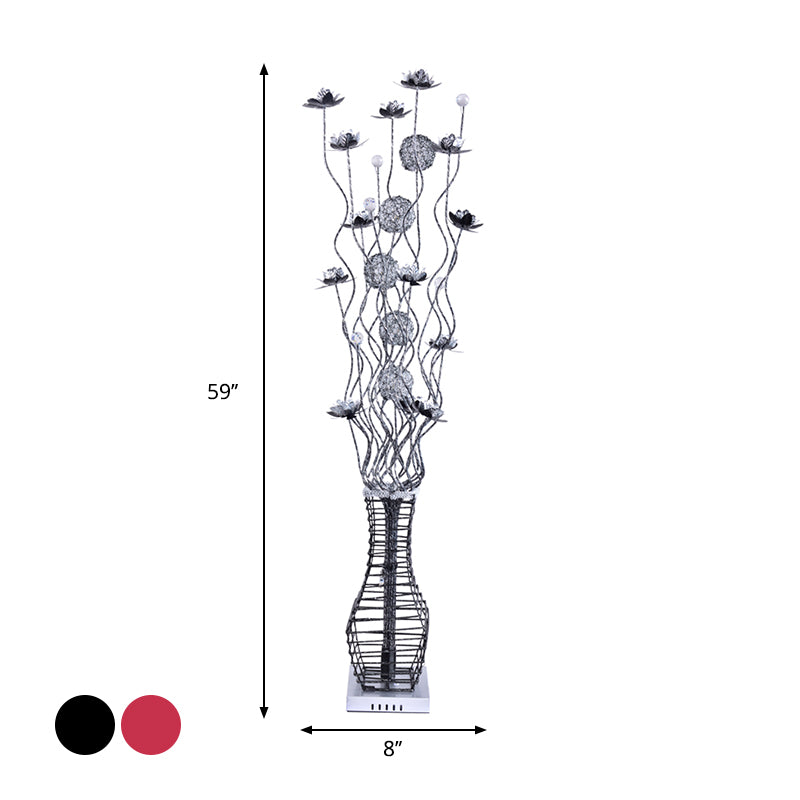 Aluminum Tree Branch Stand Up Light Decorative Bedside LED Bloom Floor Lamp with Vase Pedestal in Black and Silver/Red Clearhalo 'Floor Lamps' 'Lamps' Lighting' 1290310