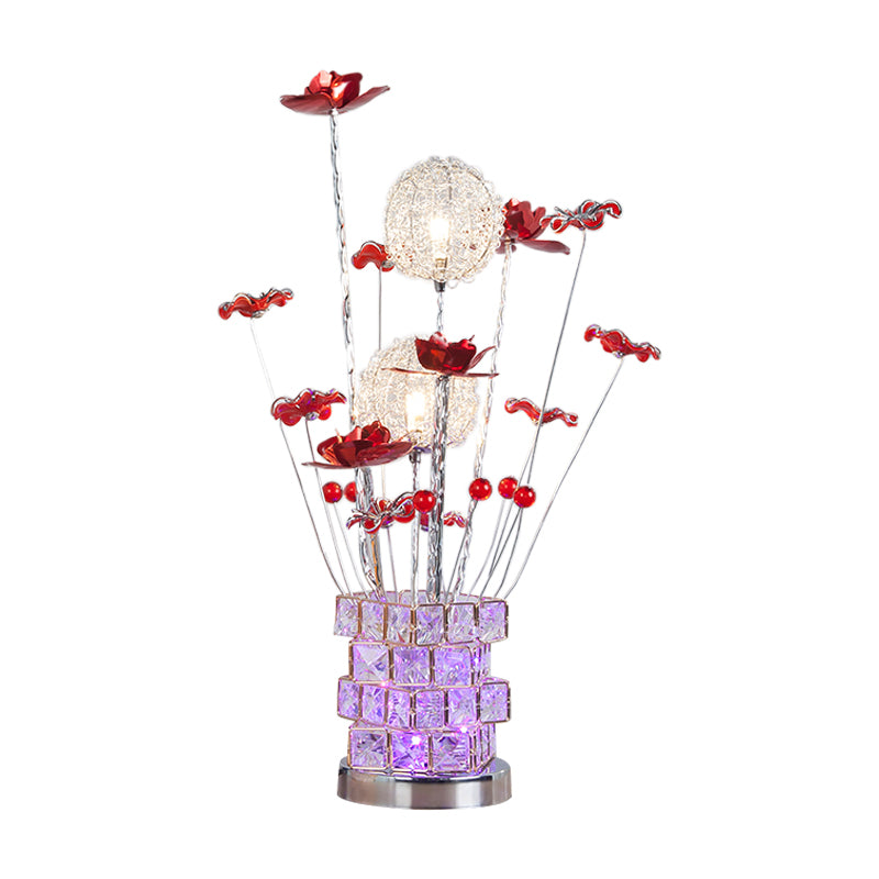 Aluminum Rubik's Cube Desk Lamp Art Decor Drawing Room Crystal Embedded LED Night Table Light with Pink/Red Blossom Decor Clearhalo 'Lamps' 'Table Lamps' Lighting' 1290339