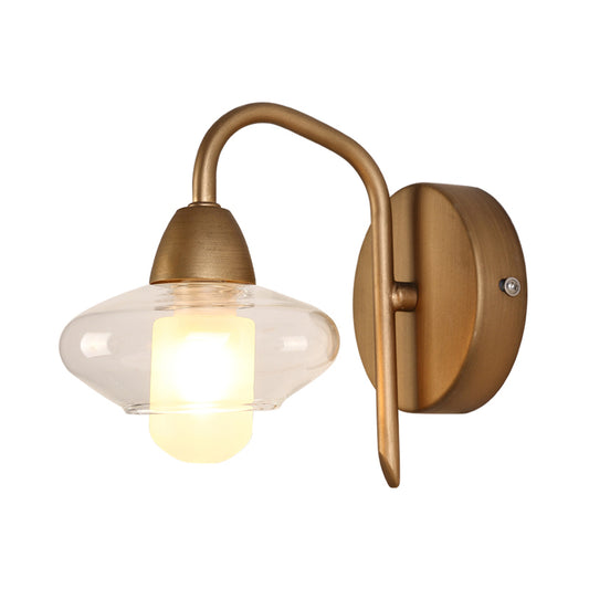 Brass Elliptical Sconce Lighting Modernist 1 Light Clear Glass Led Wall Mounted Light Clearhalo 'Cast Iron' 'Glass' 'Industrial' 'Modern wall lights' 'Modern' 'Tiffany' 'Traditional wall lights' 'Wall Lamps & Sconces' 'Wall Lights' Lighting' 129033