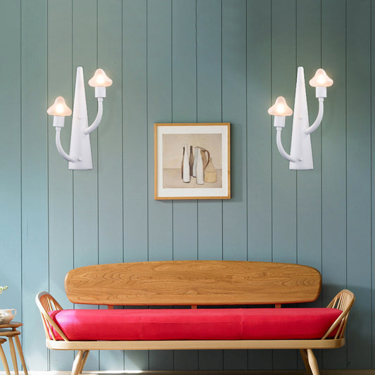 2/3 Lights Living Room Sconce with Mushroom Opal Glass Shade Modernist White Led Wall Lamp 2.0 White Clearhalo 'Cast Iron' 'Glass' 'Industrial' 'Modern wall lights' 'Modern' 'Tiffany' 'Traditional wall lights' 'Wall Lamps & Sconces' 'Wall Lights' Lighting' 129035