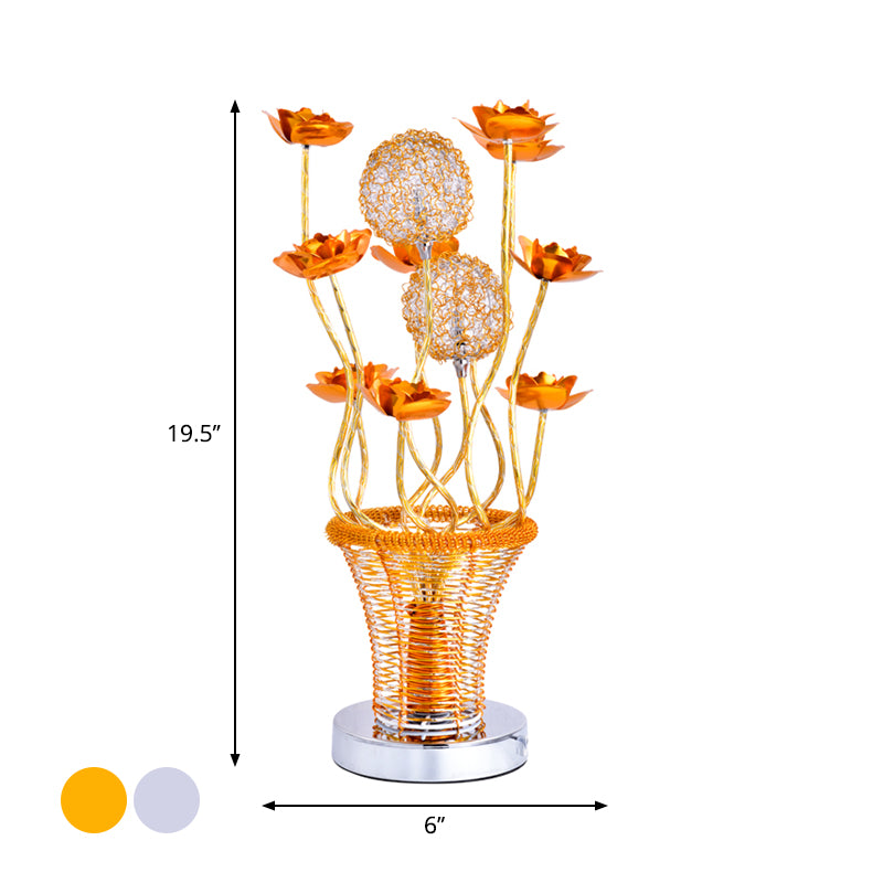 Basket-Like Aluminum Desk Light Art Decor Bedside LED Vine Night Table Lamp with Blossom and Orb Decor in Gold/Silver Clearhalo 'Lamps' 'Table Lamps' Lighting' 1290378