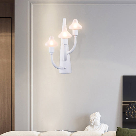 2/3 Lights Living Room Sconce with Mushroom Opal Glass Shade Modernist White Led Wall Lamp 3.0 White Clearhalo 'Cast Iron' 'Glass' 'Industrial' 'Modern wall lights' 'Modern' 'Tiffany' 'Traditional wall lights' 'Wall Lamps & Sconces' 'Wall Lights' Lighting' 129039