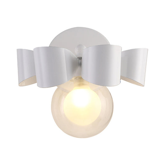 Clear Glass Round Wall Lamp Contemporary 1 Light White Wall Mounted Light Fixture with Bow Design Clearhalo 'Cast Iron' 'Glass' 'Industrial' 'Modern wall lights' 'Modern' 'Tiffany' 'Traditional wall lights' 'Wall Lamps & Sconces' 'Wall Lights' Lighting' 129053