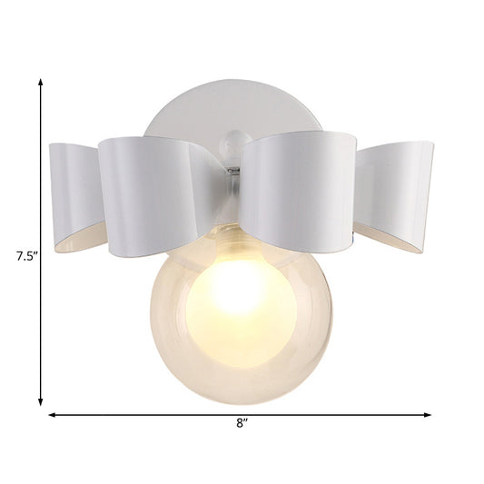 Clear Glass Round Wall Lamp Contemporary 1 Light White Wall Mounted Light Fixture with Bow Design Clearhalo 'Cast Iron' 'Glass' 'Industrial' 'Modern wall lights' 'Modern' 'Tiffany' 'Traditional wall lights' 'Wall Lamps & Sconces' 'Wall Lights' Lighting' 129054