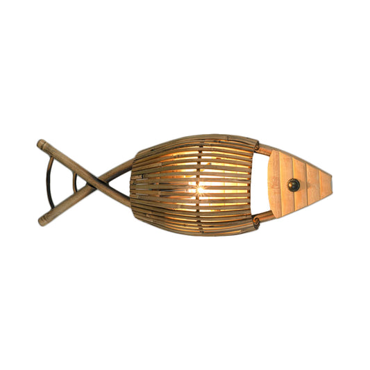 Tropical Style Fish Design Wall Mount Light Bamboo 1-Light Dining Room Sconce Lighting in Wood Clearhalo 'Modern wall lights' 'Modern' 'Wall Lamps & Sconces' 'Wall Lights' Lighting' 129193