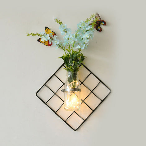 Blue/Pink/Yellow Flower Wall String Lights Modern Glass Jar Twinkle Light for Cafe Tea Shop Blue Clearhalo 'Wall Lamps & Sconces' 'Wall Lights' Lighting' 129287