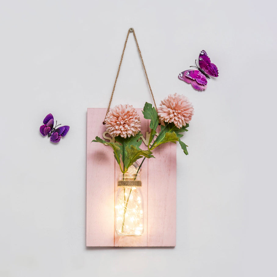 Floral Wall String Lights for Cafe Rustic Clear Glass Shade Twinkle Light with Pink Backplate Pink Dandelion Clearhalo 'Wall Lamps & Sconces' 'Wall Lights' Lighting' 129298