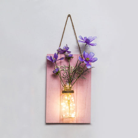 Floral Wall String Lights for Cafe Rustic Clear Glass Shade Twinkle Light with Pink Backplate Purple Callistephus Clearhalo 'Wall Lamps & Sconces' 'Wall Lights' Lighting' 129301