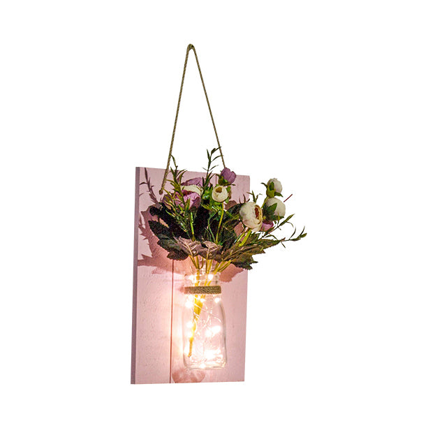 Floral Wall String Lights for Cafe Rustic Clear Glass Shade Twinkle Light with Pink Backplate Clearhalo 'Wall Lamps & Sconces' 'Wall Lights' Lighting' 129302