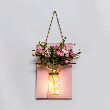 Floral Wall String Lights for Cafe Rustic Clear Glass Shade Twinkle Light with Pink Backplate Pink Rose Clearhalo 'Wall Lamps & Sconces' 'Wall Lights' Lighting' 129303