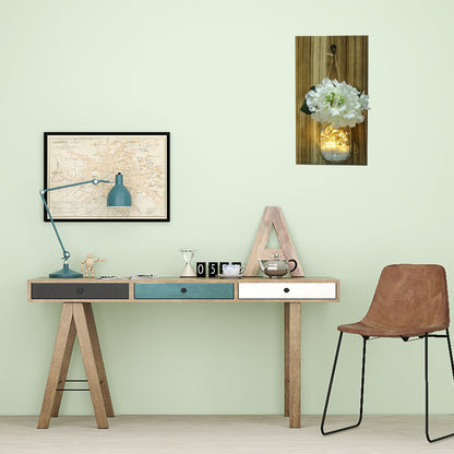 White Flower Wall String Light Nordic Clear Glass Jar Twinkle Light with Wood Backplate White Clearhalo 'Wall Lamps & Sconces' 'Wall Lights' Lighting' 129305