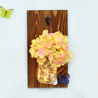 Blue/Pink/White Flower Wall Sconce Contemporary Glass Jar Shade String Light for Cafe Restaurant Pink Clearhalo 'Wall Lamps & Sconces' 'Wall Lights' Lighting' 129312