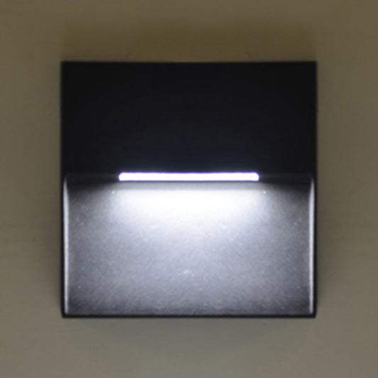 LED Porch Wall Sconce Lamp with Round/Rectangle Aluminum Shade Black Sconce Lighting in White/Warm Light Black White Square Clearhalo 'Cast Iron' 'Glass' 'Industrial' 'Modern wall lights' 'Modern' 'Tiffany' 'Traditional wall lights' 'Wall Lamps & Sconces' 'Wall Lights' Lighting' 129545