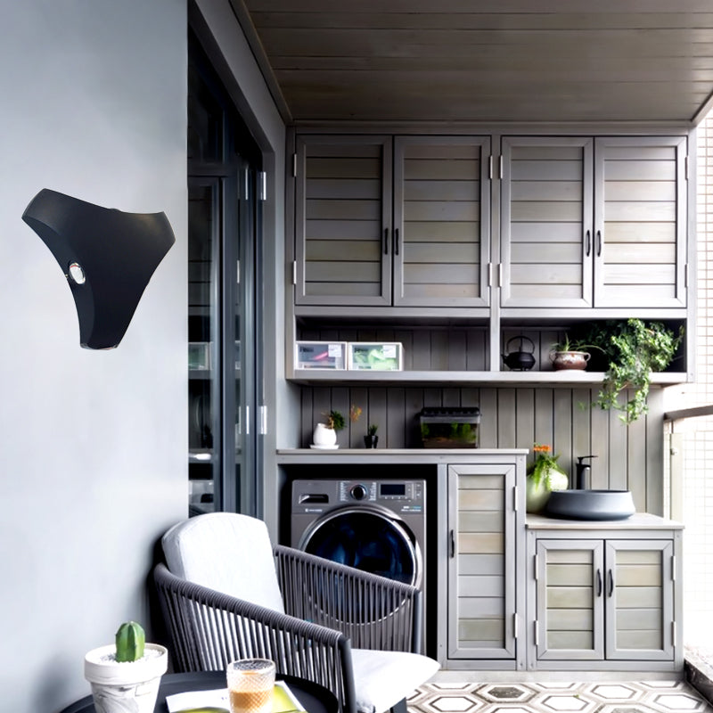 3-Light Stairway Wall Mounted Lamp with Triangle Aluminum Shade Black Sconce Lighting in White/Warm Light Clearhalo 'Cast Iron' 'Glass' 'Industrial' 'Modern wall lights' 'Modern' 'Tiffany' 'Traditional wall lights' 'Wall Lamps & Sconces' 'Wall Lights' Lighting' 129719