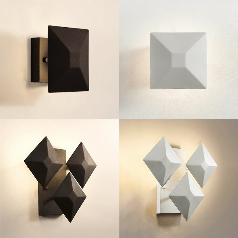 Modernist 1/3-Light Sconce Lighting with Metal Shade Black/White Geometric Wall Lamp for Stairway Clearhalo 'Cast Iron' 'Glass' 'Industrial' 'Modern wall lights' 'Modern' 'Tiffany' 'Traditional wall lights' 'Wall Lamps & Sconces' 'Wall Lights' Lighting' 129961