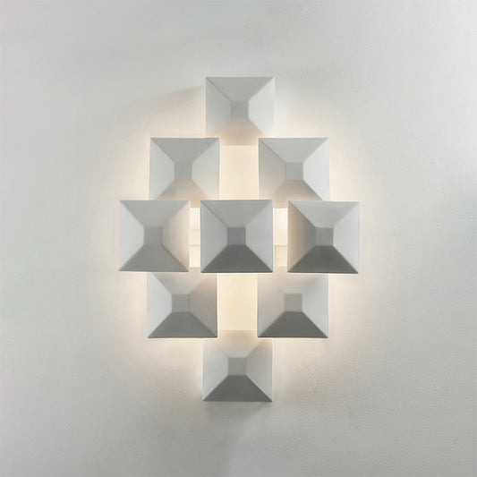 Modernist 1/3-Light Sconce Lighting with Metal Shade Black/White Geometric Wall Lamp for Stairway 9.0 White Clearhalo 'Cast Iron' 'Glass' 'Industrial' 'Modern wall lights' 'Modern' 'Tiffany' 'Traditional wall lights' 'Wall Lamps & Sconces' 'Wall Lights' Lighting' 129970