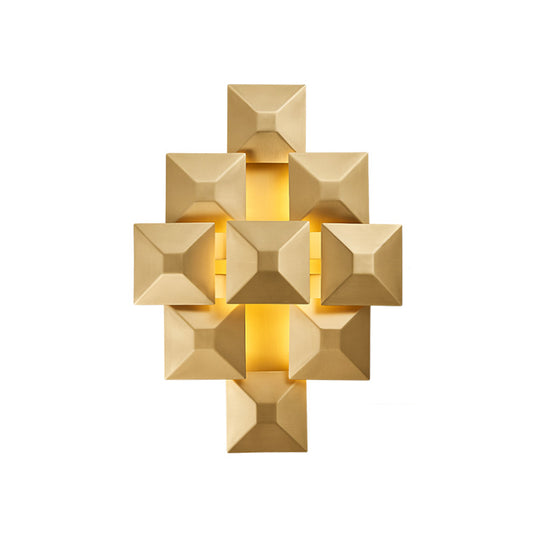Modernist 1/3-Light Sconce Lighting with Metal Shade Black/White Geometric Wall Lamp for Stairway 9.0 Brass Clearhalo 'Cast Iron' 'Glass' 'Industrial' 'Modern wall lights' 'Modern' 'Tiffany' 'Traditional wall lights' 'Wall Lamps & Sconces' 'Wall Lights' Lighting' 129973