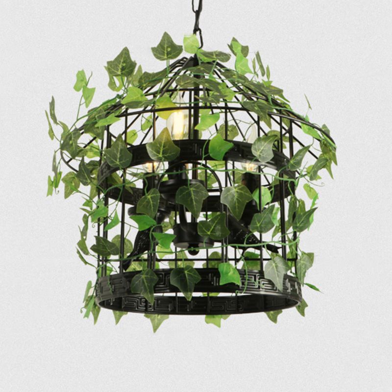 3-Light Iron Ceiling Chandelier Industrial Green Fake Plant and Cage Restaurant Pendant Lamp Green 12" Clearhalo 'Cast Iron' 'Ceiling Lights' 'Chandeliers' 'Industrial Chandeliers' 'Industrial' 'Metal' 'Middle Century Chandeliers' 'Rustic Chandeliers' 'Tiffany' Lighting' 12_732d1016-6b66-4284-b45a-1e34d849232d