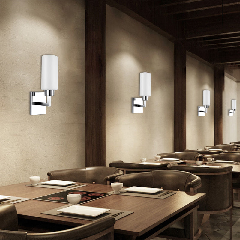 Rectangular Milk Glass Wall Sconce Modernist 1 Light Chrome Wall Light Fixture for Office Clearhalo 'Cast Iron' 'Glass' 'Industrial' 'Modern wall lights' 'Modern' 'Tiffany' 'Traditional wall lights' 'Wall Lamps & Sconces' 'Wall Lights' Lighting' 130373