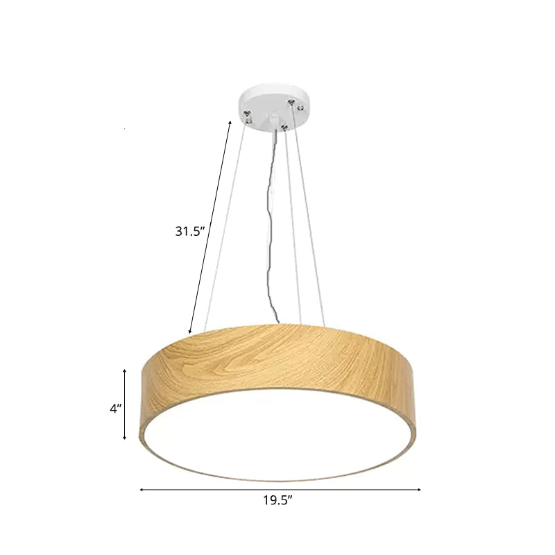Simplicity Led Suspension Lighting with Drum Wooden Effect Shade Beige Hanging Lamp, 16"/19.5"/23.5" Wide Wood 19.5" Clearhalo 'Ceiling Lights' 'Modern Pendants' 'Modern' 'Pendant Lights' 'Pendants' Lighting' 1313