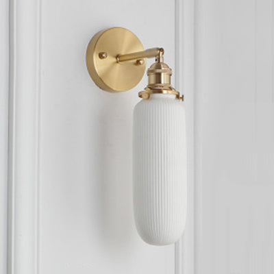 Porcelain Wall Light with Brass Lamp Socket Dining Room Foyer 5/6/8.5 Inch Wide 1 Light Modern Wall Lamp in White Brass 8.5" A Clearhalo 'Cast Iron' 'Glass' 'Industrial' 'Modern wall lights' 'Modern' 'Tiffany' 'Traditional wall lights' 'Wall Lamps & Sconces' 'Wall Lights' Lighting' 131449