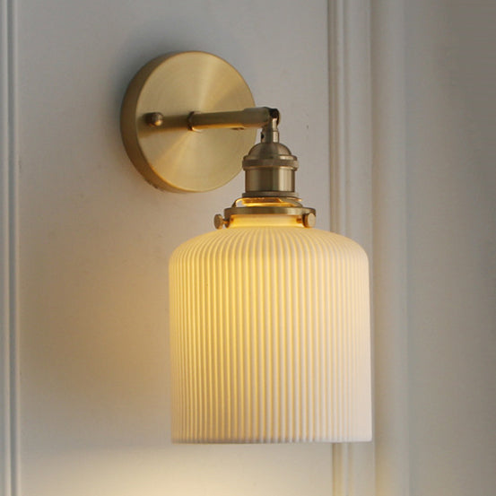 Porcelain Wall Light with Brass Lamp Socket Dining Room Foyer 5/6/8.5 Inch Wide 1 Light Modern Wall Lamp in White Clearhalo 'Cast Iron' 'Glass' 'Industrial' 'Modern wall lights' 'Modern' 'Tiffany' 'Traditional wall lights' 'Wall Lamps & Sconces' 'Wall Lights' Lighting' 131451