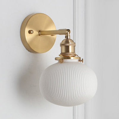 Porcelain Wall Light with Brass Lamp Socket Dining Room Foyer 5/6/8.5 Inch Wide 1 Light Modern Wall Lamp in White Brass 5" A Clearhalo 'Cast Iron' 'Glass' 'Industrial' 'Modern wall lights' 'Modern' 'Tiffany' 'Traditional wall lights' 'Wall Lamps & Sconces' 'Wall Lights' Lighting' 131452
