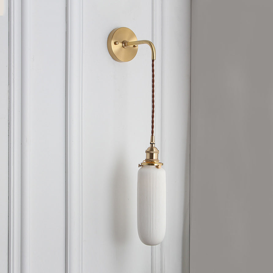 Porcelain Wall Light with Brass Lamp Socket Dining Room Foyer 5/6/8.5 Inch Wide 1 Light Modern Wall Lamp in White Clearhalo 'Cast Iron' 'Glass' 'Industrial' 'Modern wall lights' 'Modern' 'Tiffany' 'Traditional wall lights' 'Wall Lamps & Sconces' 'Wall Lights' Lighting' 131455