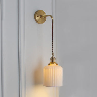 Porcelain Wall Light with Brass Lamp Socket Dining Room Foyer 5/6/8.5 Inch Wide 1 Light Modern Wall Lamp in White Brass 6" B Clearhalo 'Cast Iron' 'Glass' 'Industrial' 'Modern wall lights' 'Modern' 'Tiffany' 'Traditional wall lights' 'Wall Lamps & Sconces' 'Wall Lights' Lighting' 131456