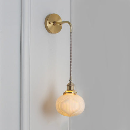 Porcelain Wall Light with Brass Lamp Socket Dining Room Foyer 5/6/8.5 Inch Wide 1 Light Modern Wall Lamp in White Brass 5" B Clearhalo 'Cast Iron' 'Glass' 'Industrial' 'Modern wall lights' 'Modern' 'Tiffany' 'Traditional wall lights' 'Wall Lamps & Sconces' 'Wall Lights' Lighting' 131457
