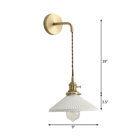 Ceramics Ribbed Cone Sconce Light 1 Light Modern Stylish Hanging Wall Lamp in White for Corridor Clearhalo 'Cast Iron' 'Glass' 'Industrial' 'Modern wall lights' 'Modern' 'Tiffany' 'Traditional wall lights' 'Wall Lamps & Sconces' 'Wall Lights' Lighting' 131461