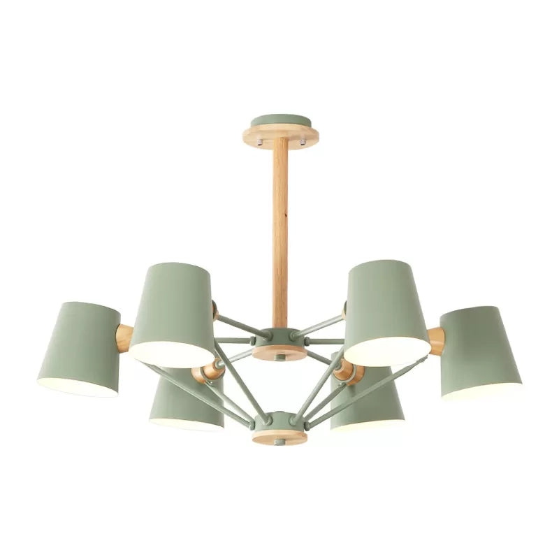 Bedroom Chandelier for Kids, Wood Hanging Fixture with Rod and Tapered Shade Macaron Style 6 Green Clearhalo 'Ceiling Lights' 'Chandeliers' Lighting' options 13194_adf34653-e811-4021-9261-437dfdd7dfb7