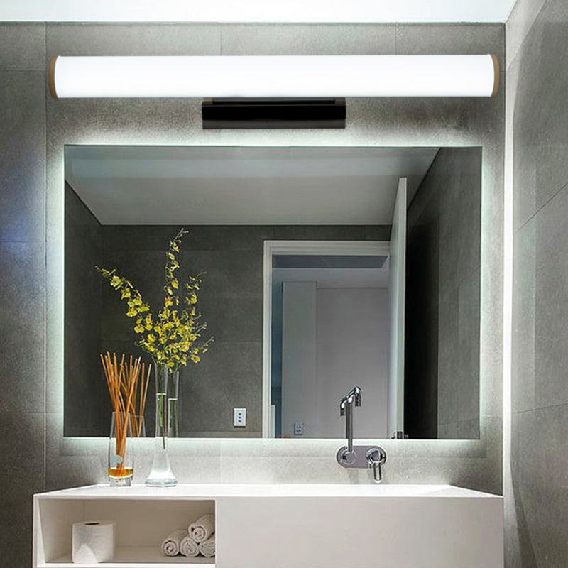 LED Indoor Vanity Mirror Light with Tube Plastic Shade Modern Chrome Sconce Light Fixture in Warm/White Light, 16"/23.5" W Chrome Clearhalo 'Cast Iron' 'Glass' 'Industrial' 'Modern wall lights' 'Modern' 'Tiffany' 'Traditional wall lights' 'Vanity Lights' 'Wall Lights' Lighting' 132118