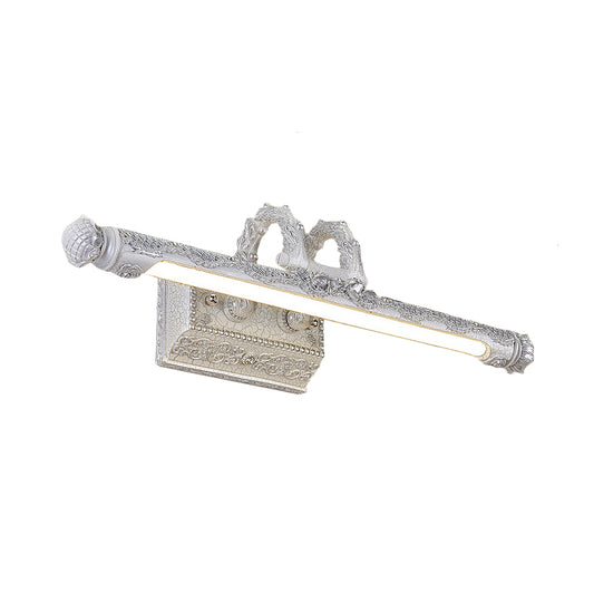 Vintage LED Wall Lamp with Metal Shade White Carved Tube Vanity Wall Light for Bathroom, 20.5"/23.5" Width Clearhalo 'Cast Iron' 'Glass' 'Industrial' 'Modern wall lights' 'Modern' 'Tiffany' 'Traditional wall lights' 'Vanity Lights' 'Wall Lights' Lighting' 132370