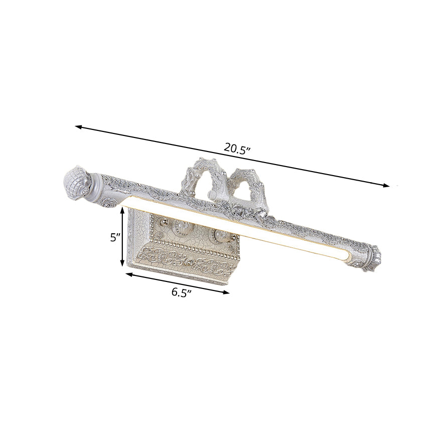 Vintage LED Wall Lamp with Metal Shade White Carved Tube Vanity Wall Light for Bathroom, 20.5"/23.5" Width Clearhalo 'Cast Iron' 'Glass' 'Industrial' 'Modern wall lights' 'Modern' 'Tiffany' 'Traditional wall lights' 'Vanity Lights' 'Wall Lights' Lighting' 132371