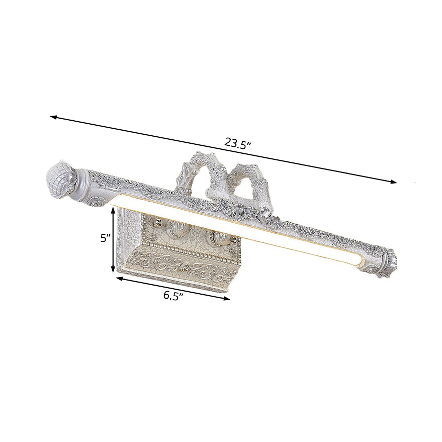Vintage LED Wall Lamp with Metal Shade White Carved Tube Vanity Wall Light for Bathroom, 20.5"/23.5" Width Clearhalo 'Cast Iron' 'Glass' 'Industrial' 'Modern wall lights' 'Modern' 'Tiffany' 'Traditional wall lights' 'Vanity Lights' 'Wall Lights' Lighting' 132372