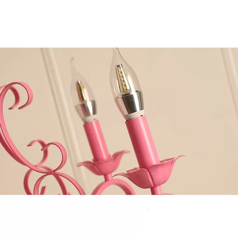 Bedroom Chandelier Ceiling Light for Girls, Hanging Lamp in Pink with Candle and Clear Crystal Modern Style Clearhalo 'Ceiling Lights' 'Chandeliers' Lighting' options 13338